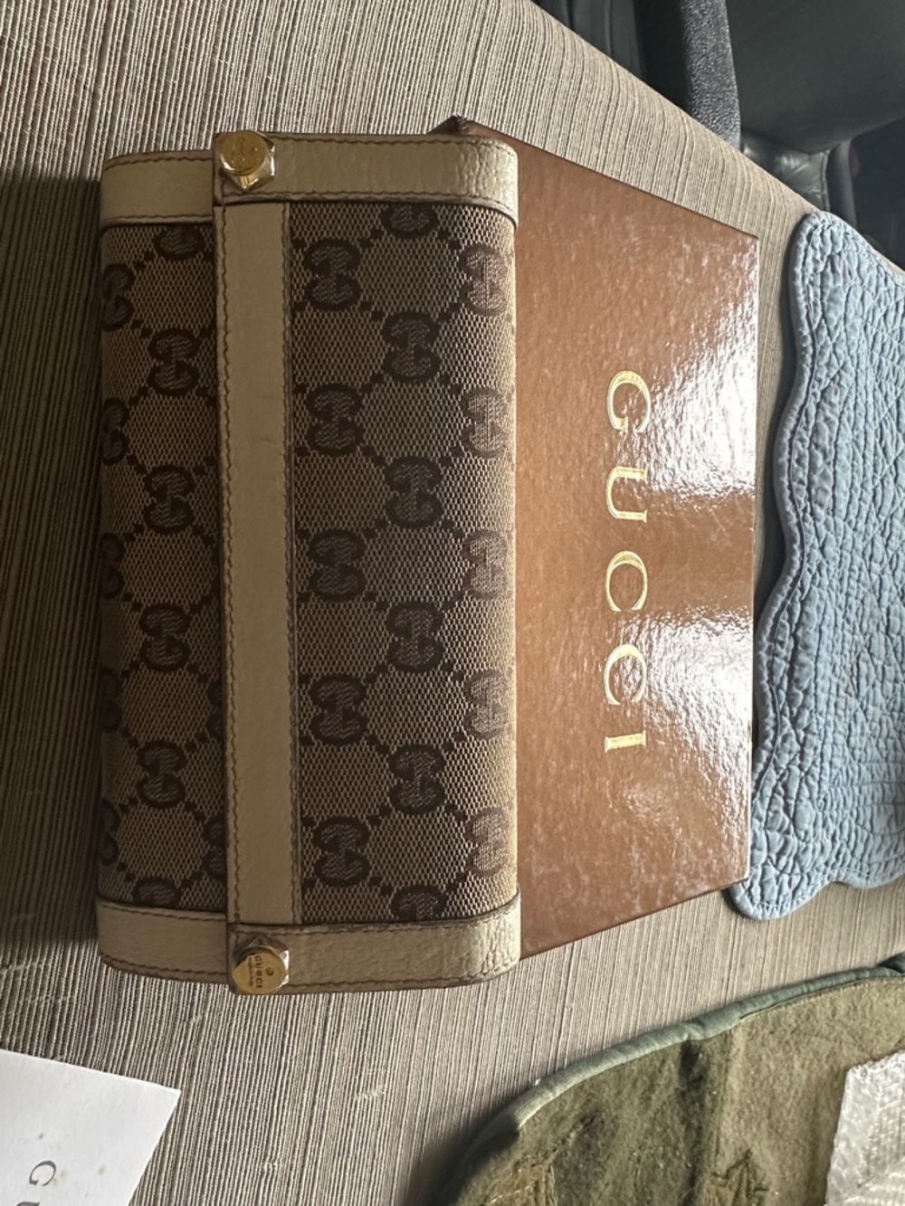 Gucci Brown Monogram Canvas Wallet with Beige Trim